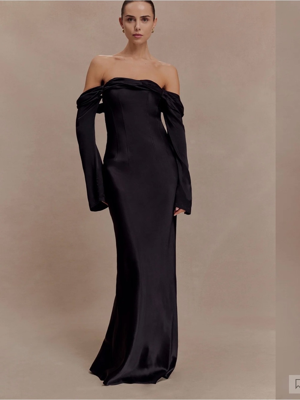 MESHKI Giselle Off Shoulder Cowl Neck Maxi Dress - Black, Size L - NWT